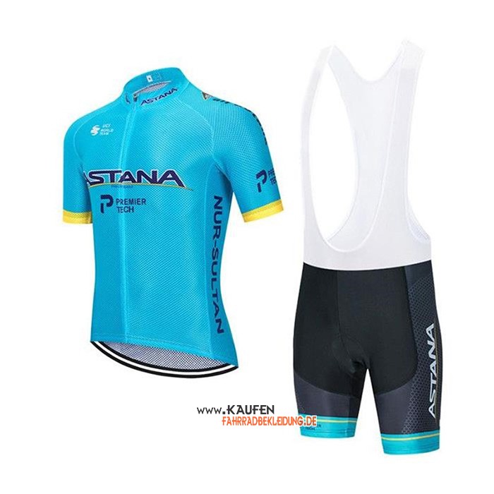 Astana Kurzarmtrikot 2020 und Kurze Tragerhose Blau Gelb